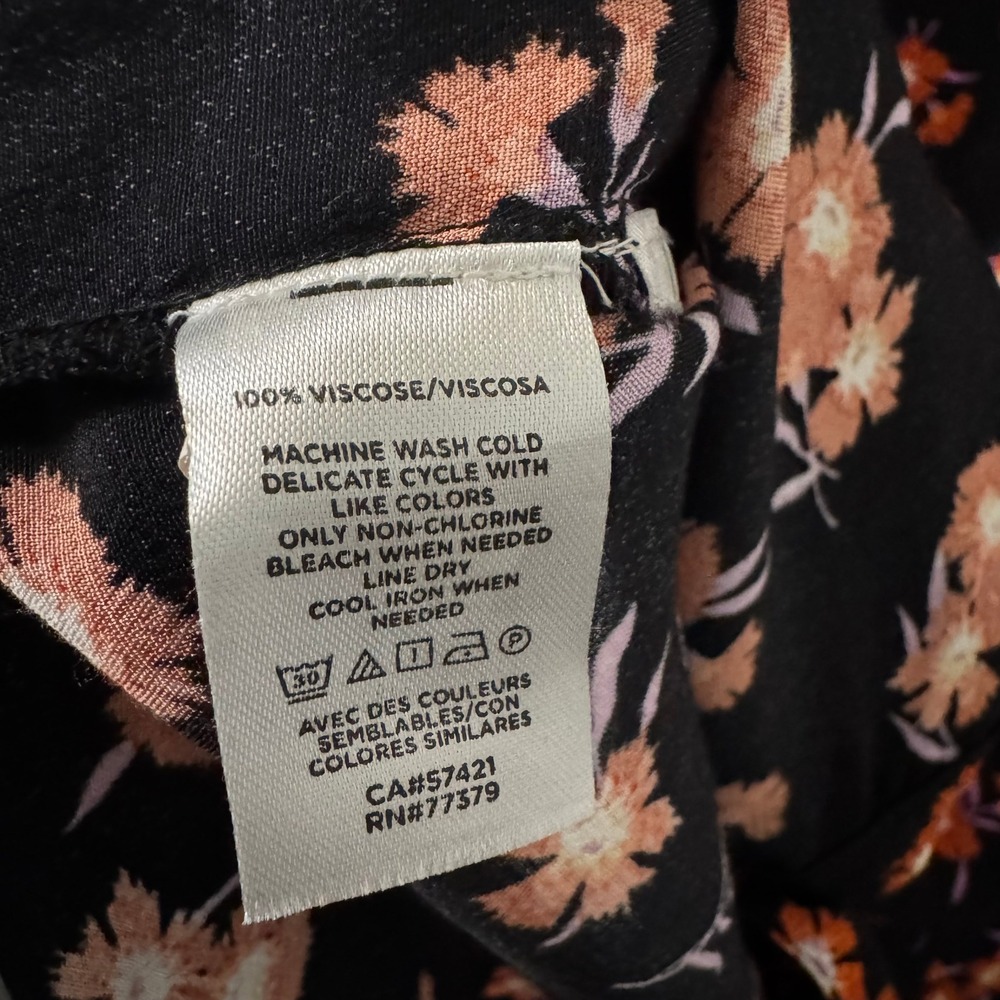 Ann Taylor Dress XL Petite Floral Black Orange‎ Midi Button Down Long Sleeve - Picture 4 of 5